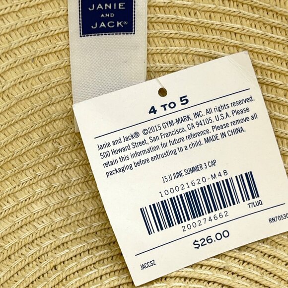 Janie and Jack Savanna Soiree Summer Hat W/ Gold Bow Accent 4-5T NWT - Picture 4 of 4